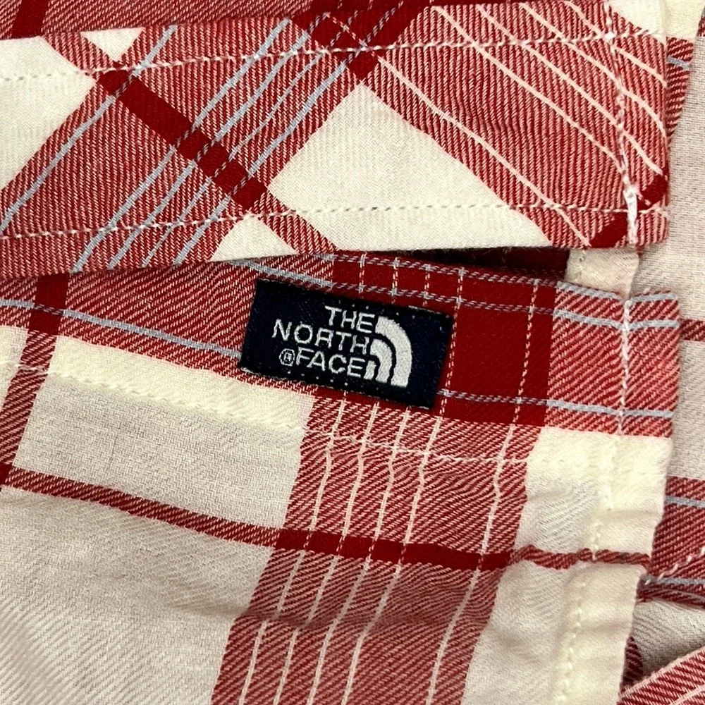 The North Face Mens 2XL Red Plaid Short Sleeve Button Down Shirt 100% Cotton